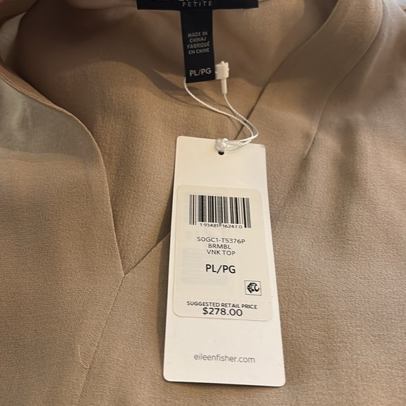 Eileen Fisher Cream/Tan V-Neck Silk Blouse/Tunic - Picture 4 of 5